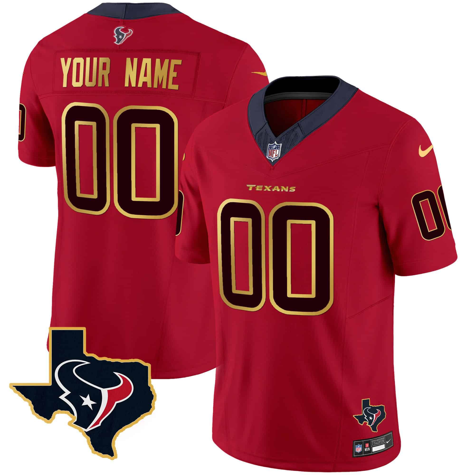 Men Houston Texans Red Gold 2024 Nike Trim Vapor Custom NFL Jersey->customized nfl jersey->Custom Jersey